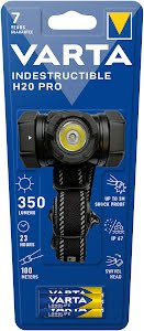 VARTA Indestructible H20 Pro LED Headlight (incl. 3x Longlife Power AAA Batteries,shock proof 3m, IP67,impact resistance IK08, washable head strap,7 years VARTA guarantee) black for outdoor, adventure, work