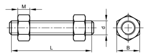 Espárrago con 2 tuercas hexagonales ASME B16.5/B18.2.2 Acero inoxidable (Inox) ASTM A193 - ASTM A194 Gr.B8M Cl.2 - Gr.8M