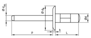 Extra large dome head open end blind rivet, multigrip Aluminium AlMg 2,5 / Steel Zinc plated