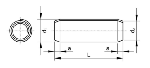 Spring-type straight pin (spiral pin) coiled, standard duty ISO 8750 Spring steel 420-545 HV30