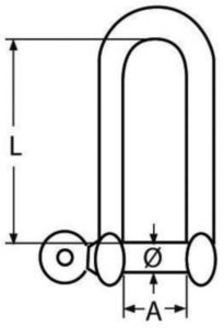 Straight D-shackle long with captive pin Stainless steel A4 8MM