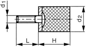 Amortizor cilindric, tip D si KD Steel/natural rubber Zincat
